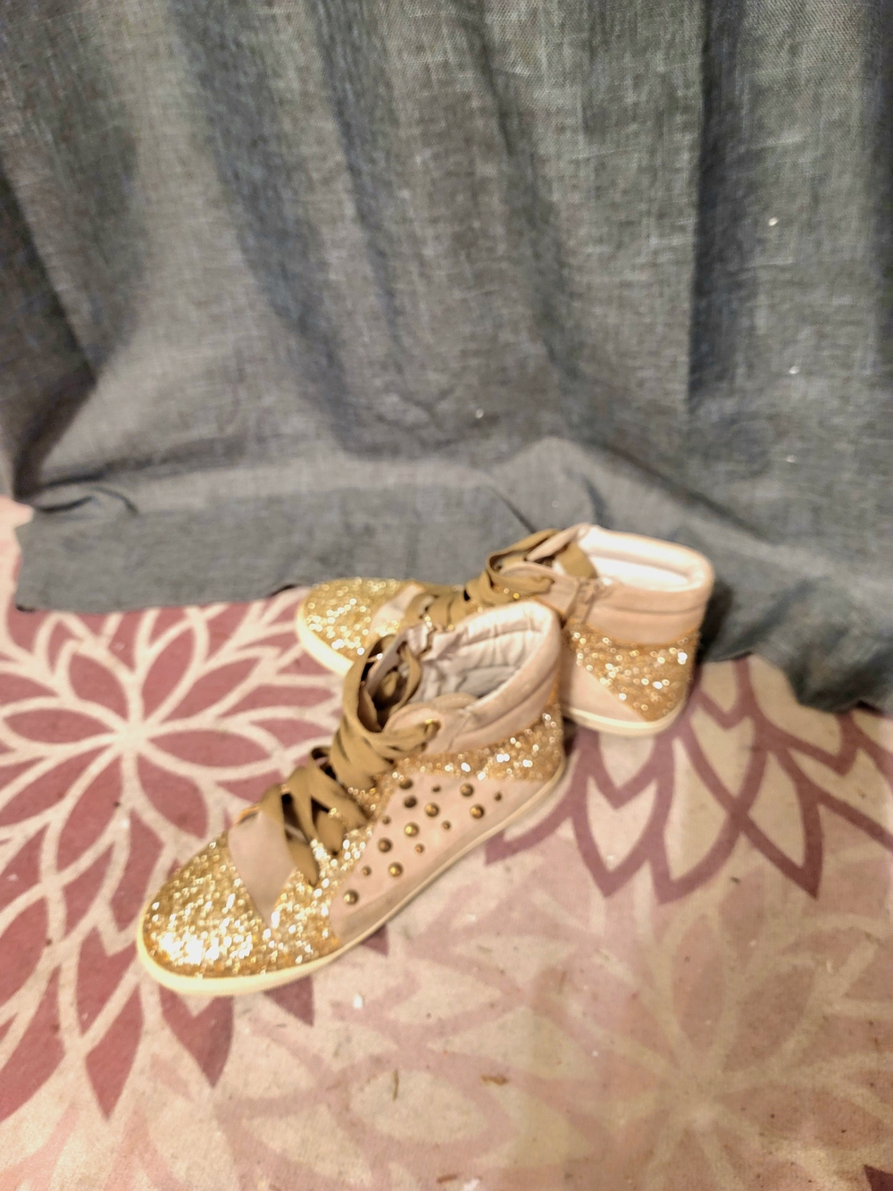 le chateau Gold Glitter Studded High-Top Sneakers